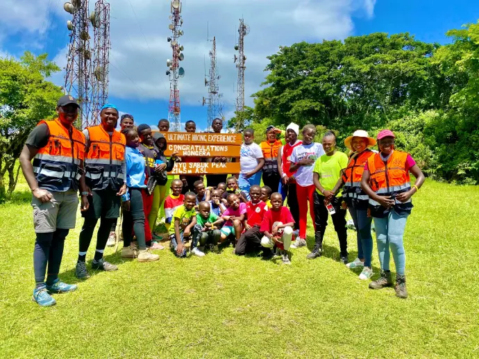 Part of Outdoorer Team with Children from Mathare Social Justice Center at Kilimambogo Hike