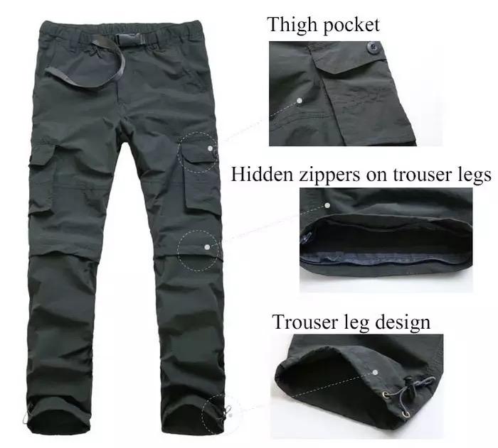 Mens Quick-Dry Cargo Pants With Detachable Legs