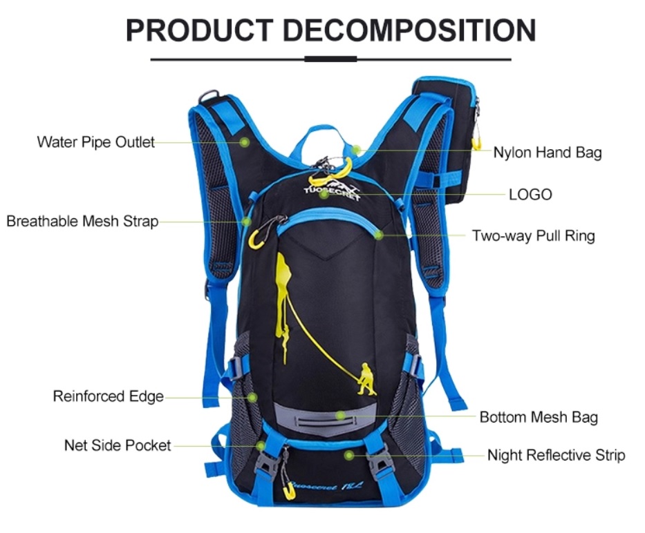 Tuosecret 18L Hiking Bag With Raincover and Pipe Outlet