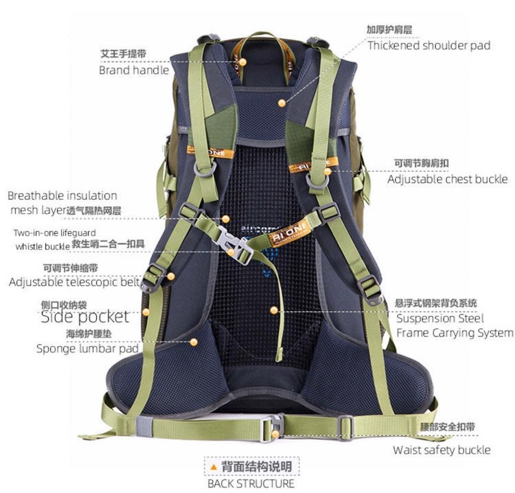 35L AI ONE Ergonomic Hiking Backpack With Raincover And Pipe Outlet