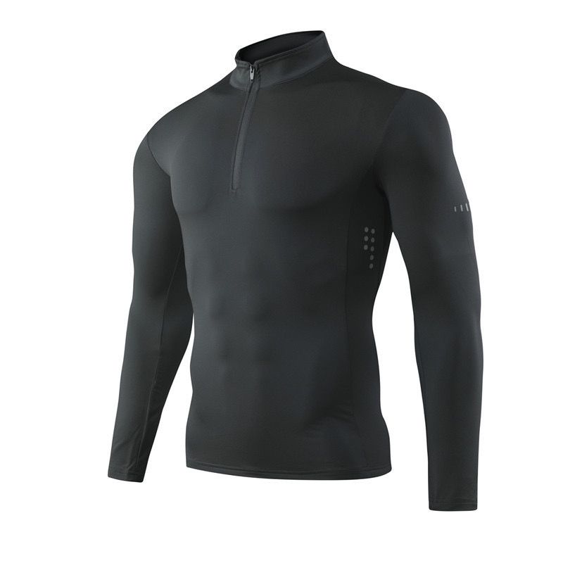 Long-Sleeved Mens Quick-Dry Tshirt With Front Zipper