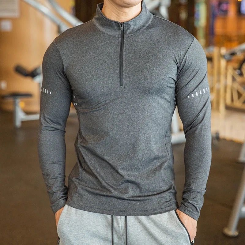 Long-Sleeved Mens Quick-Dry Tshirt With Front Zipper
