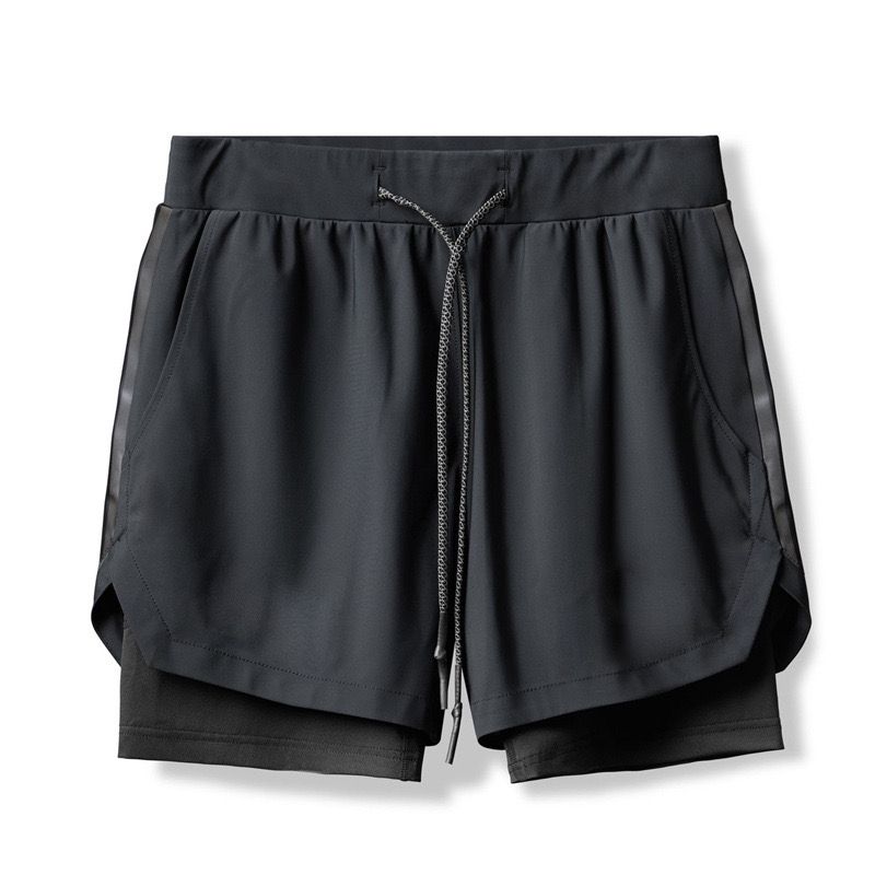 [HKGSHTS-MNS-02-BLK- L] 2 in 1 Quick-Drying Breathable Shorts with Tights (Black, L)